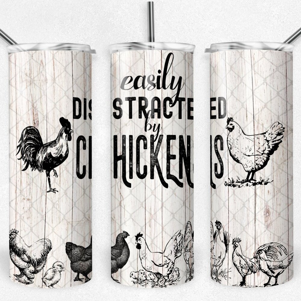Easily Distracted By Chickens Metal Insulated Stainless Steel Tumbler